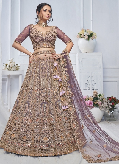 Purple Net Wedding Wear Embroidery Work Lehenga Choli KF03P